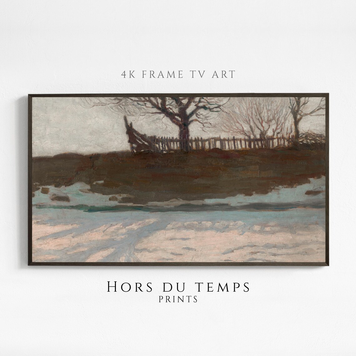 Winter Riverbank With Fence And Bare Trees Vintage Painting Poster