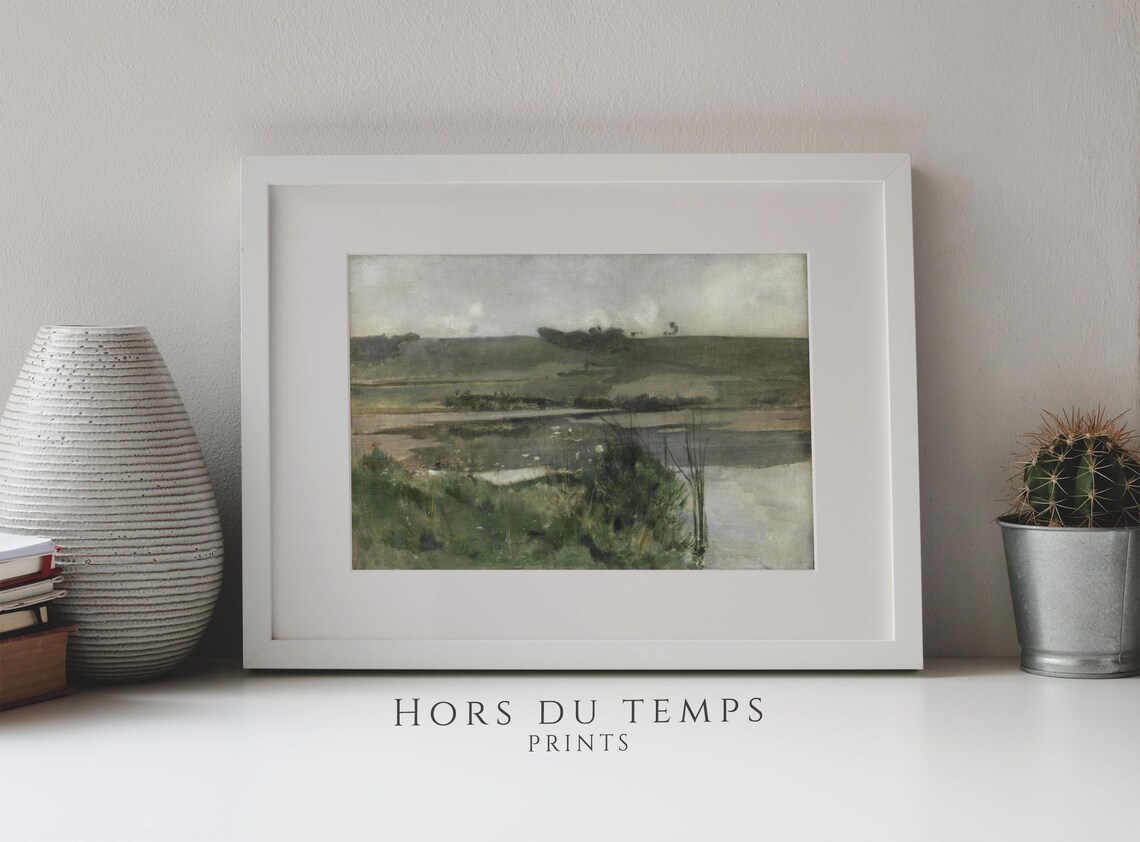 Moody Dark Lake Misty Marsh Vintage Landscape Oil Painting Poster - Image 2