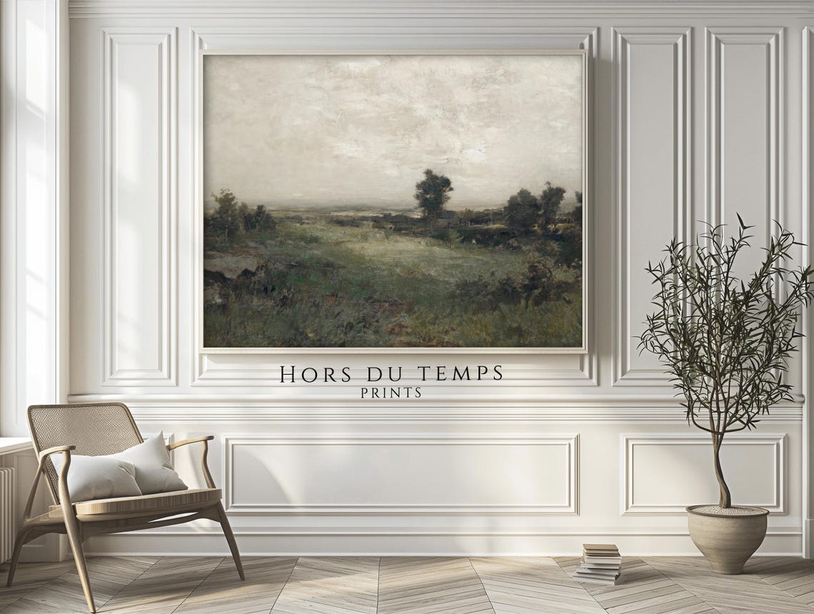Overcast Gray Green Plain Tonalist Vintage Landscape Painting Poster - Image 2
