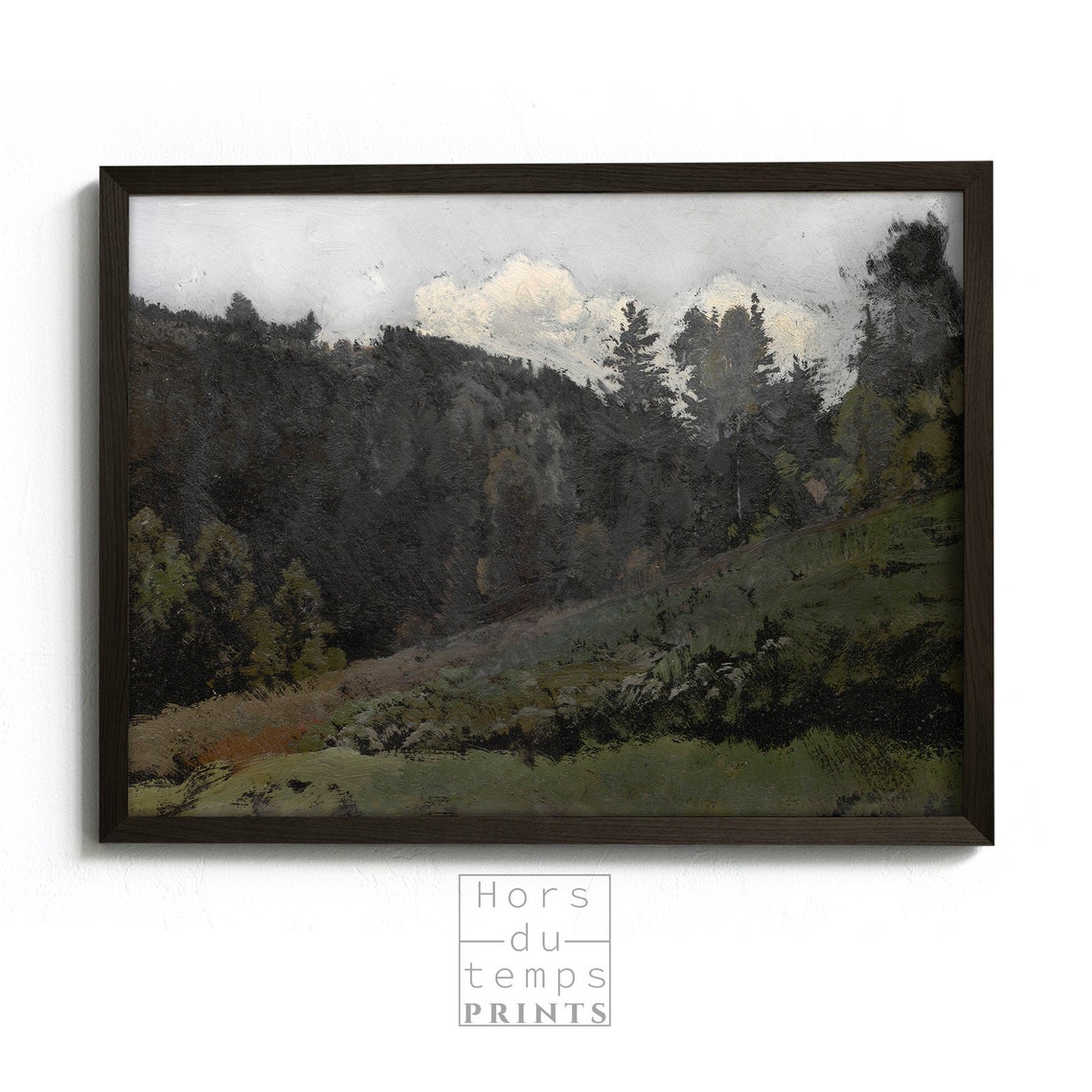 Muted Deep Dark Forest Vintage Rustic Farmhouse Art Moody Cloudy Sky Mountain Hills Landscape Hors Du Temps Prints - Image 2
