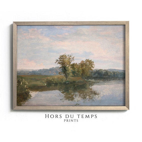Muted Lake Landscape Vintage Nature Art Cottage Farmhouse Oil Painting Hors Du Temps Prints