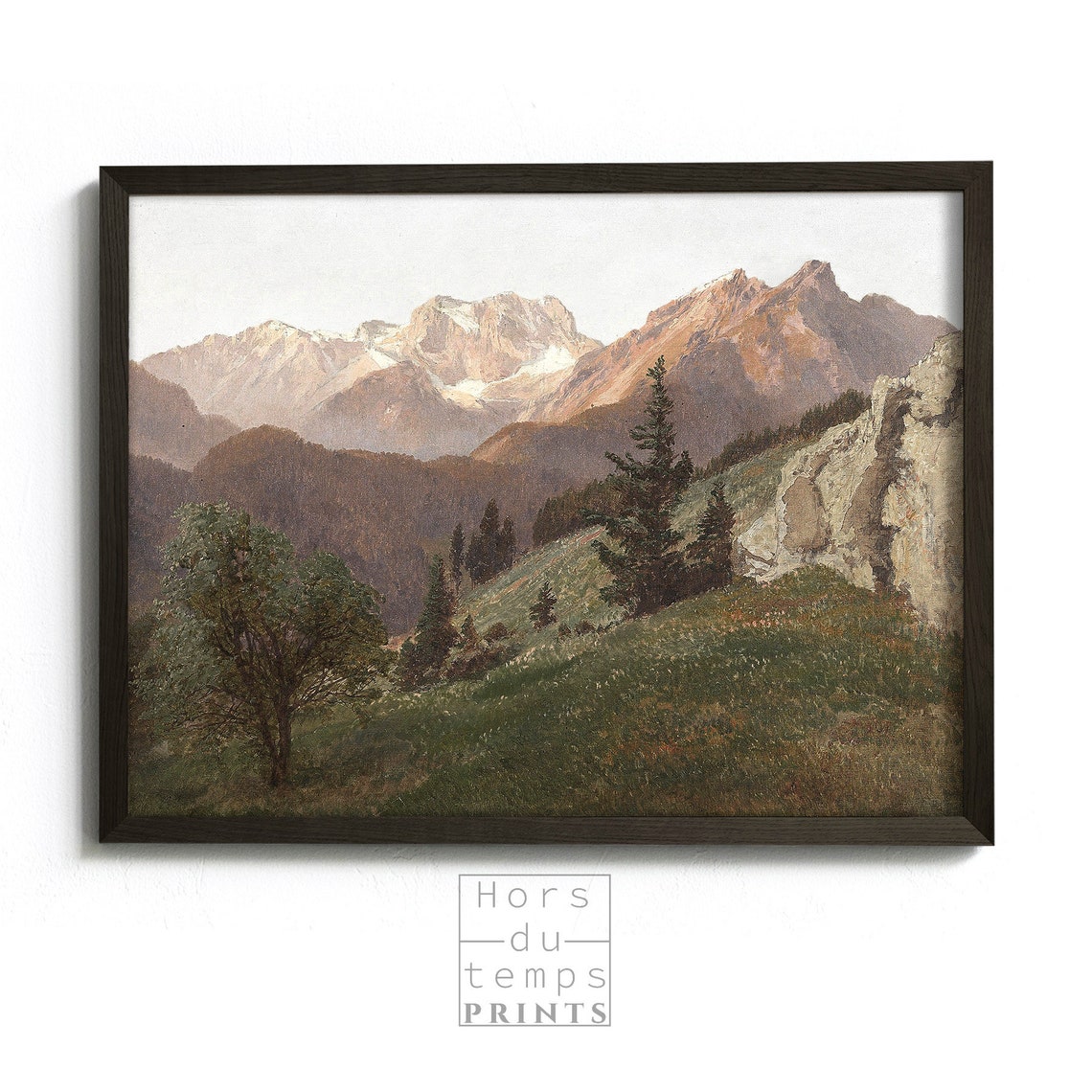 Alpine Peaks Sunlit Meadow Pine Trees Vintage Mountain Poster - Image 2