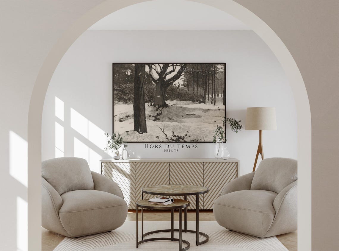 Sepia Etched Winter Forest with Great Beech Tree Vintage Poster - Image 2