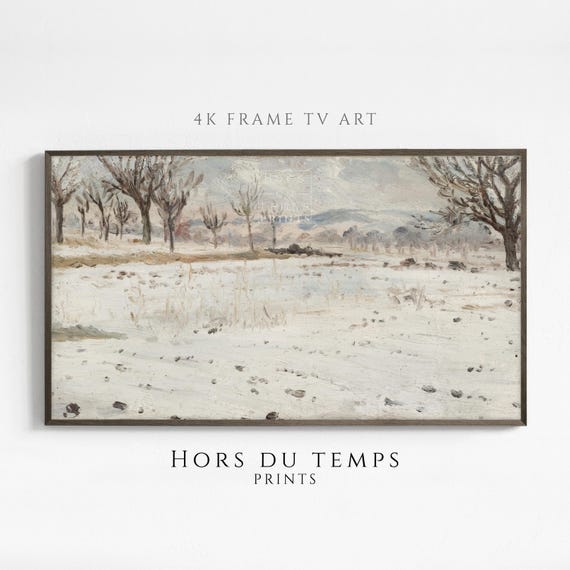 Neutral Snowy Field Art For Frame Tv Vintage Cottagecore Landscape Painting Hors Du Temps Prints