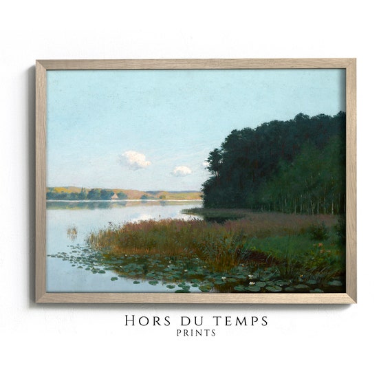 Green Tonal Nature Landscape Vintage River Painting Rustic Farmhouse Art Hors Du Temps Prints