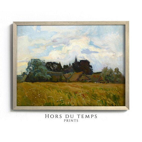 Golden Wheat Field Farmhouse Trees Big Sky Vintage Countryside Poster