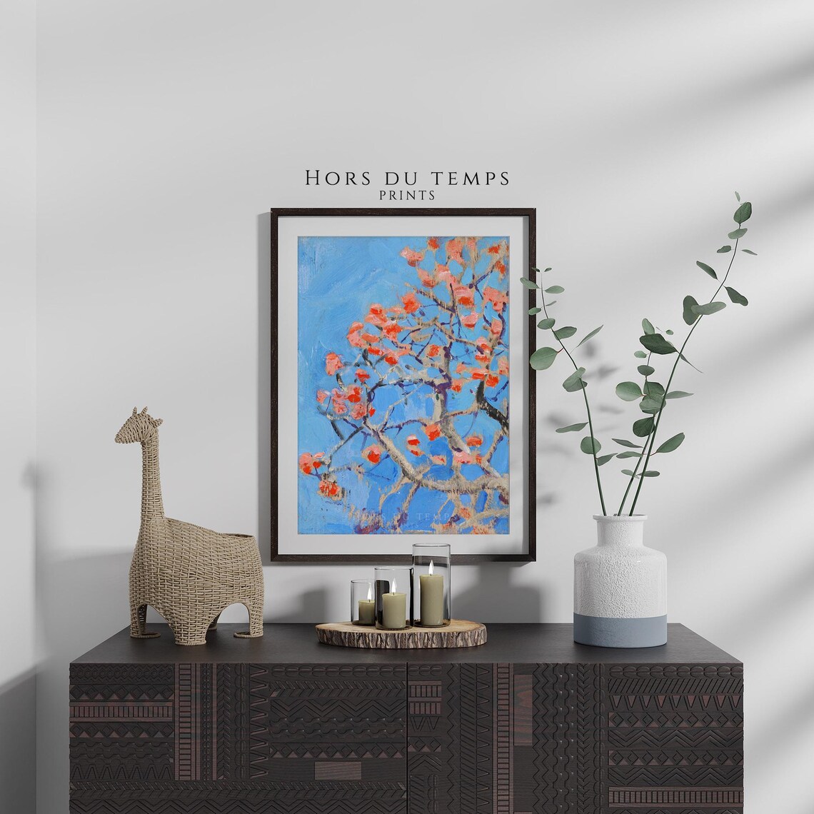 Salmon Pink Blossoms Vivid Blue Sky Vintage Spring Orchard Poster - Image 2
