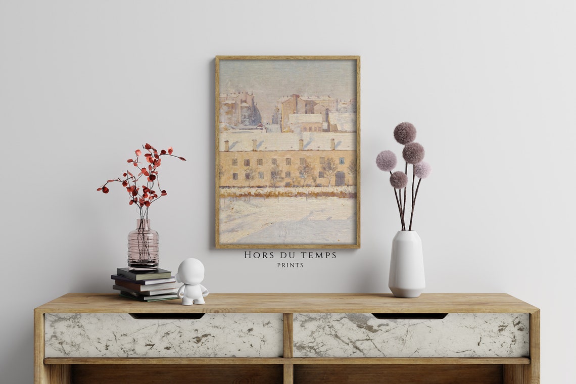 Snowy Old European Town Buildings Winter Impressionist Art Poster - Image 2