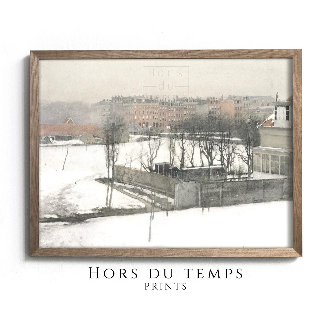 Snow Covered City Rooftops Bare Trees Winter Impressionist Poster