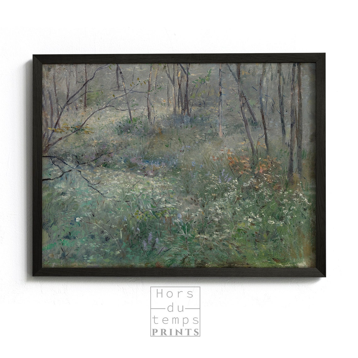 Misty Woodland Wildflower Meadow Soft Blue Fog Vintage Art Poster - Image 2