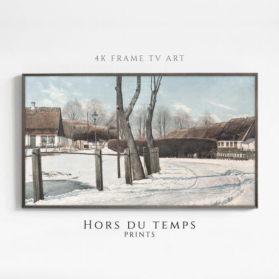 Snowy Village Farmhouse Road Art For Frame Tv Vintage Cottagecore Landscape Painting Hors Du Temps Prints