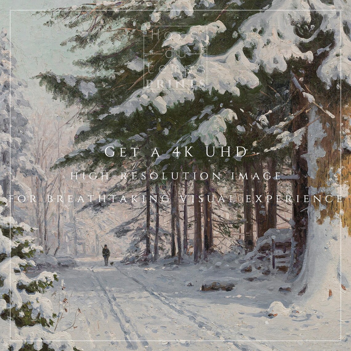 Snow Laden Pines Along Snowy Road Vintage Winter Forest Painting Poster - Image 2