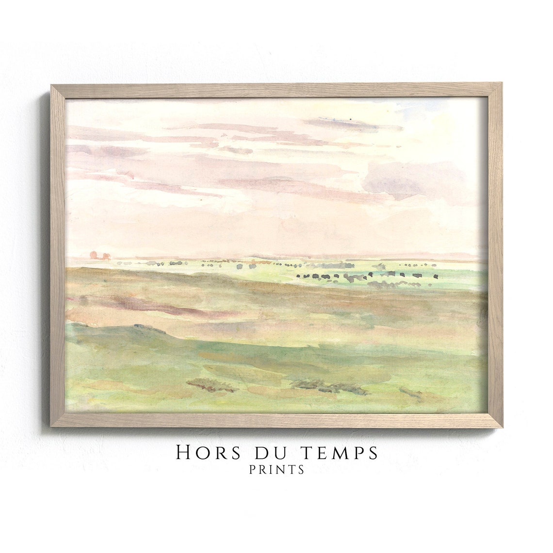 Open Plain Dawn Soft Watercolor Pastel Landscape Style Poster
