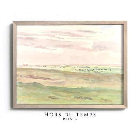 Country Meadow Art Antique Rustic Farmhouse Landscape Oil Painting Soft Pastel Palette Hors Du Temps Prints