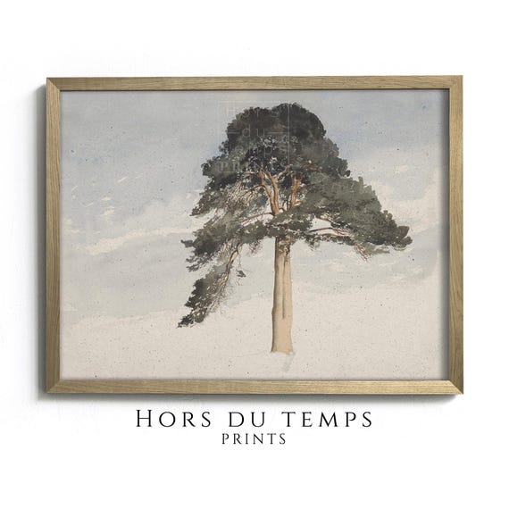 Pine Tree Watercolor Painting Muted Cottagecore Holiday Vintage Art Soft Pastel Palette Hors Du Temps Prints