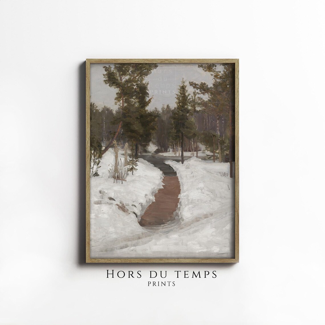 Winter Pine Forest Path Moody Dark Snowy Woods Oil Painting Poster - Image 2