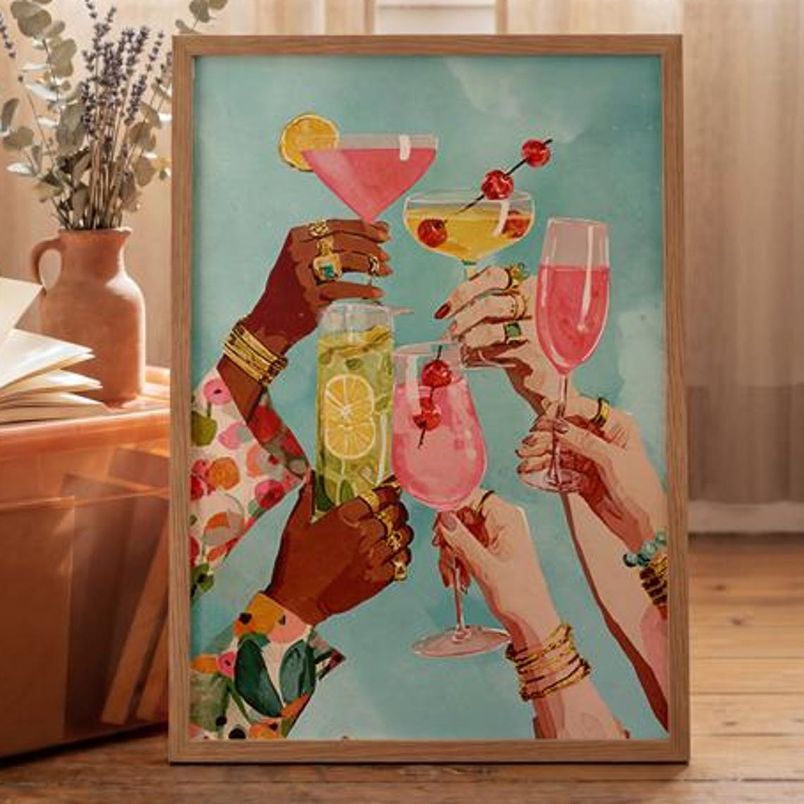 Cocktail Party Poster Colorful Drinks Wall Art Girls Night Illustration Physical Print