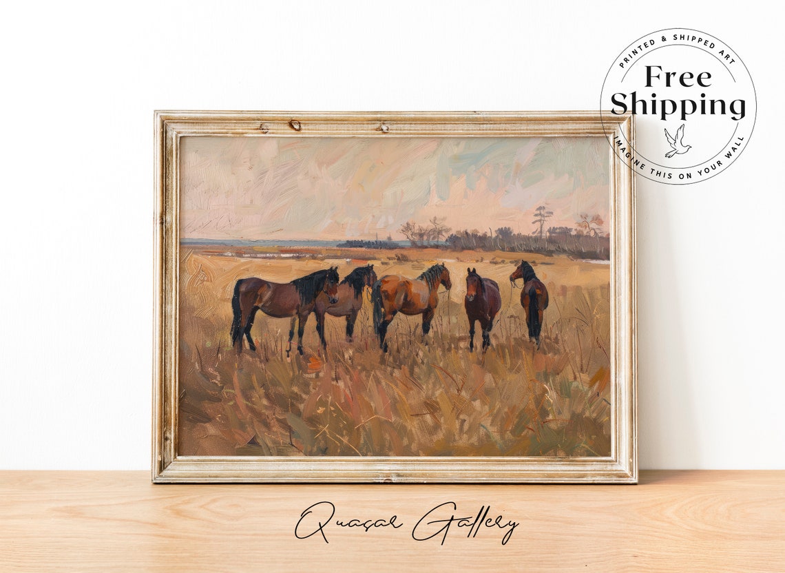 Horses Print Equestrian Decor Oil Painting Rural Art Country Charm Artwork Horse Wall Art Horse Art Print Wildlife Art