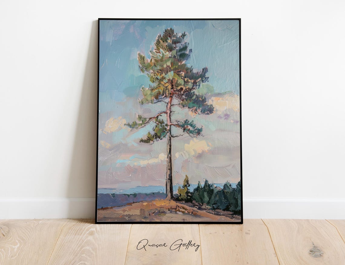 Tree Tree Oil Painting Tree Artwork Evergreen Tree Art Nature Painting Landscape Painting - Image 4