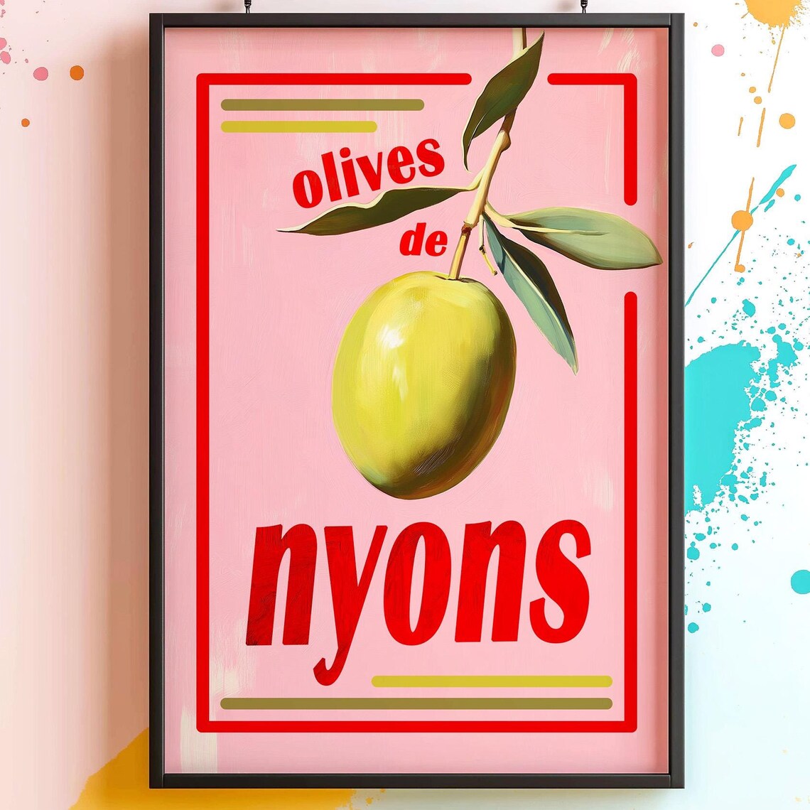 Olives de Nyons Retro Pink French Kitchen Food Advertising Poster