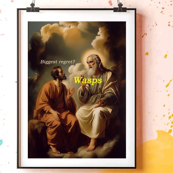 Gods Biggest Regret Altered Art Print Funny Oil Painting Religious Wit Instant Frameless
