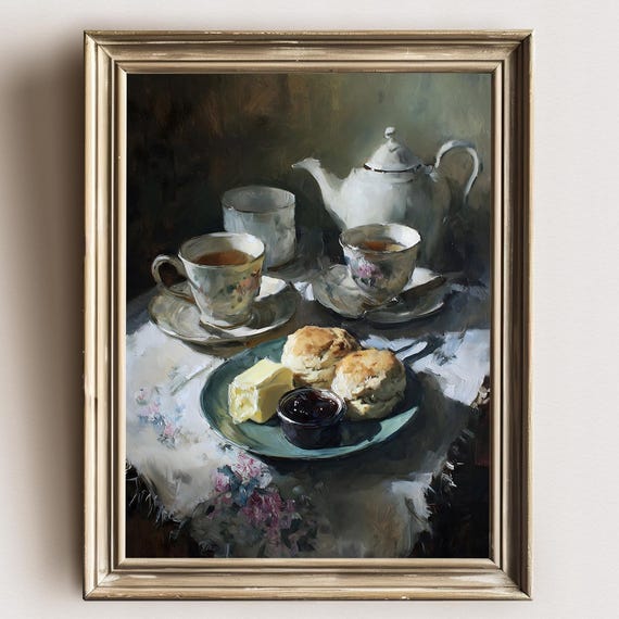 Vintage Afternoon Tea Wall Art Elegant Scones Jam And Painting For English Cottage Kitchen Or Dining Room Decor