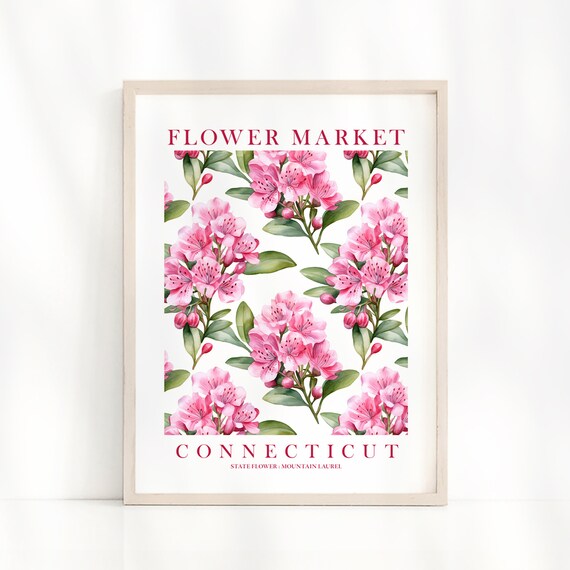 Connecticut Flower Market Pink Mountain Laurel Botanical Poster