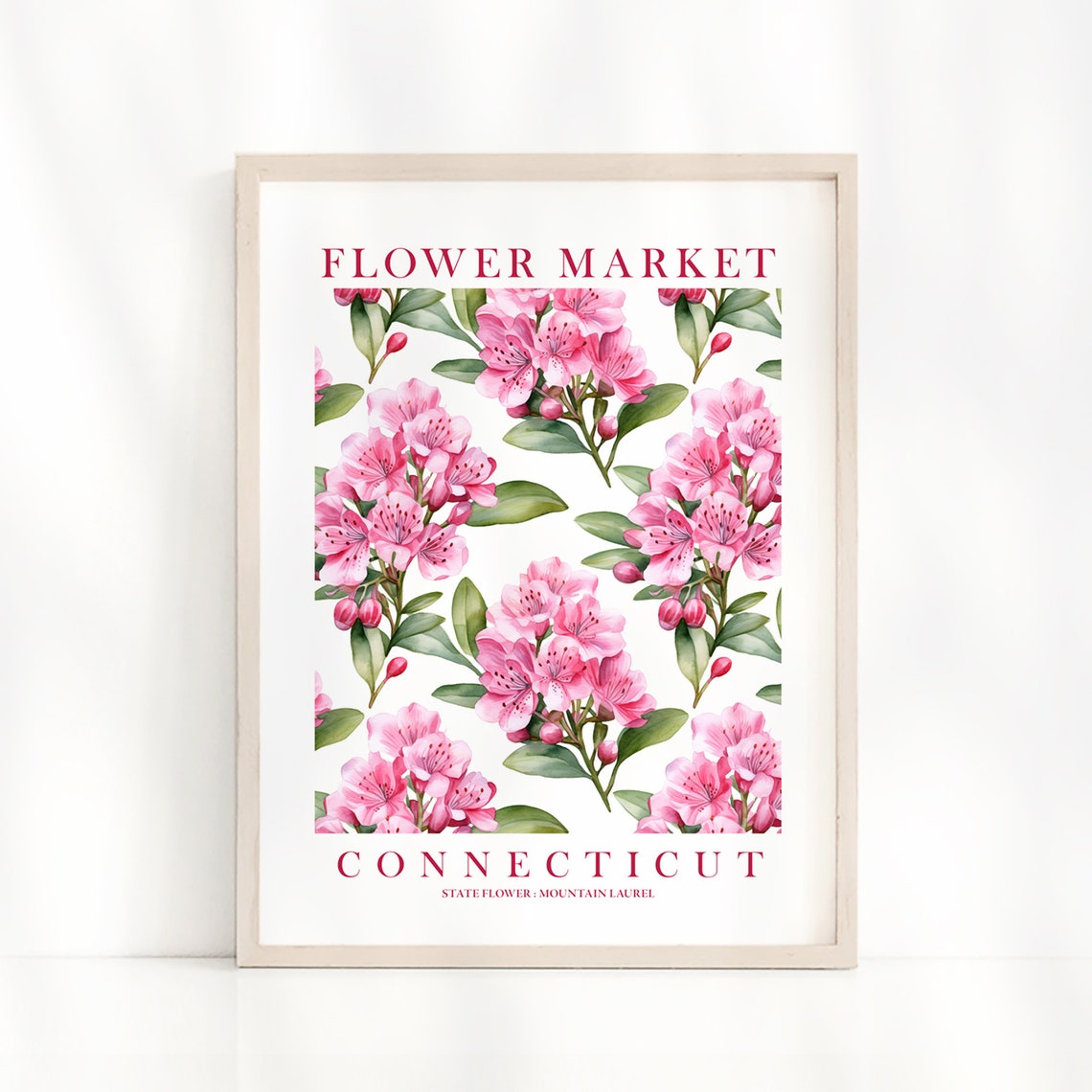 Connecticut Flower Market Pink Mountain Laurel Botanical Poster