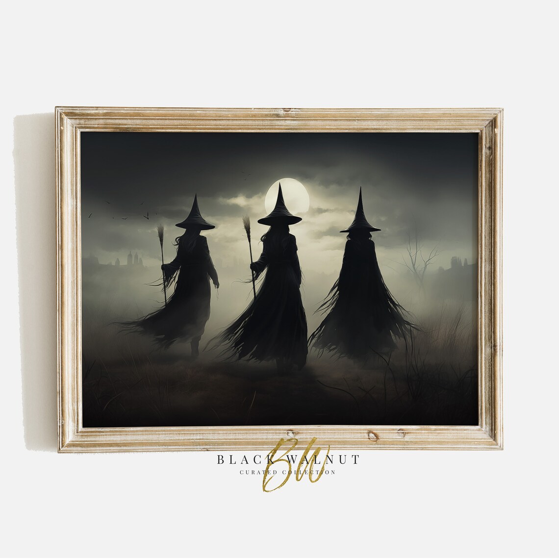 Three Witches Full Moon Night Moody Gothic Halloween Dark Wall Art Poster