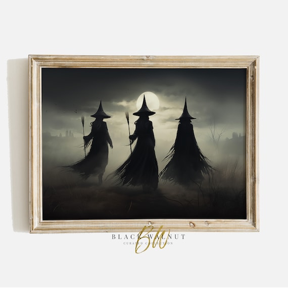 Three Witches Full Moon Night Moody Gothic Halloween Dark Wall Art Poster