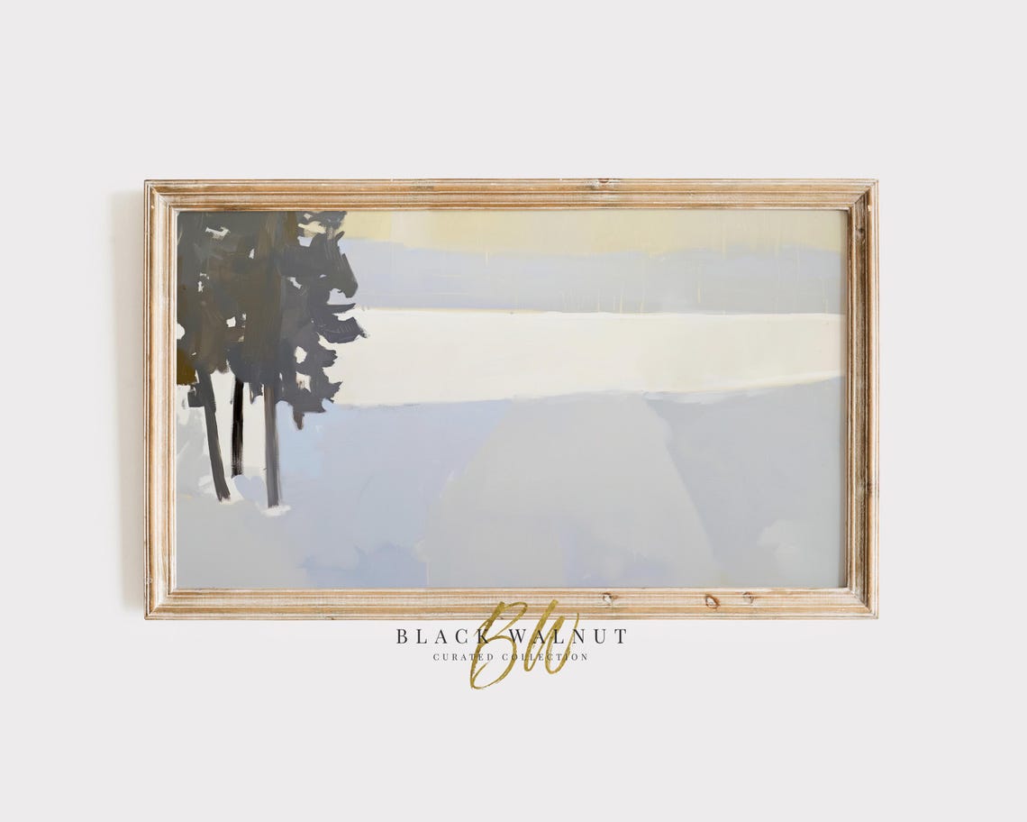 Minimalist Winter Landscape Dark Pine Trees Soft Blue Snow Art Poster