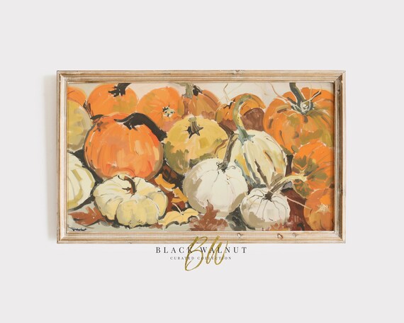 Orange White Pumpkins Harvest Still Life Rustic Fall Farmhouse Wall Art Poster