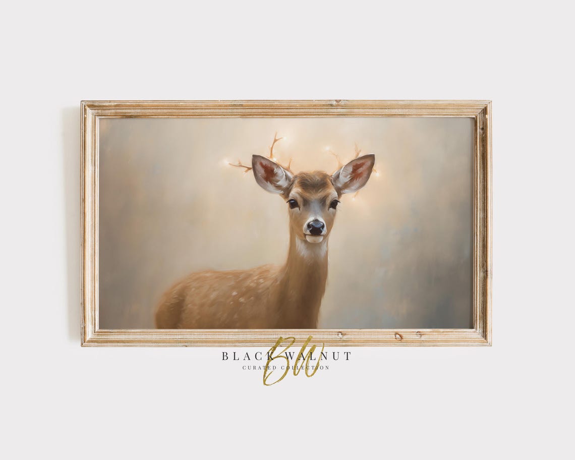 Baby Deer Fawn Winter Glow Soft Neutral Christmas Woodland Art Poster