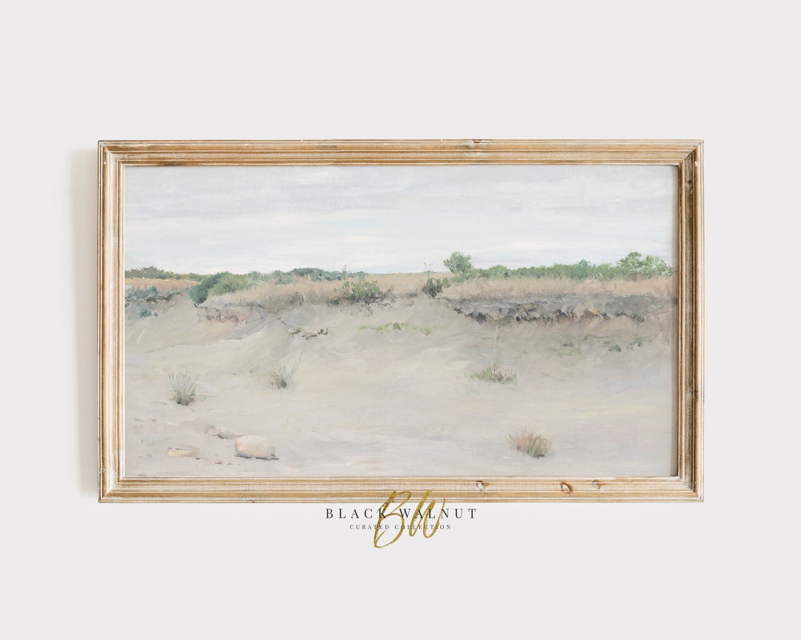 Pale Sand Dunes Grass Tufts Neutral Minimalist Desert Painting Poster