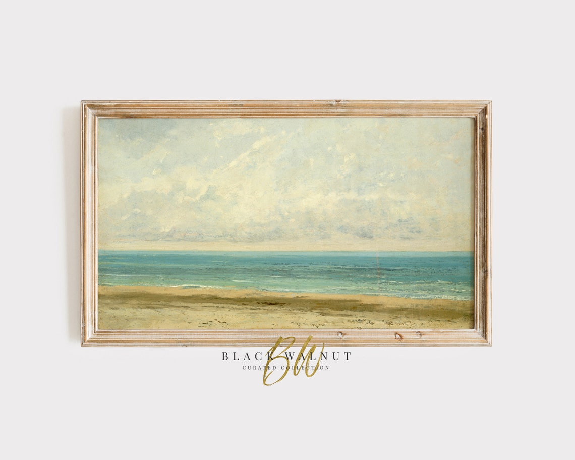 Vintage Coastal Seascape Sandy Beach Calm Ocean Tonal Painting Print