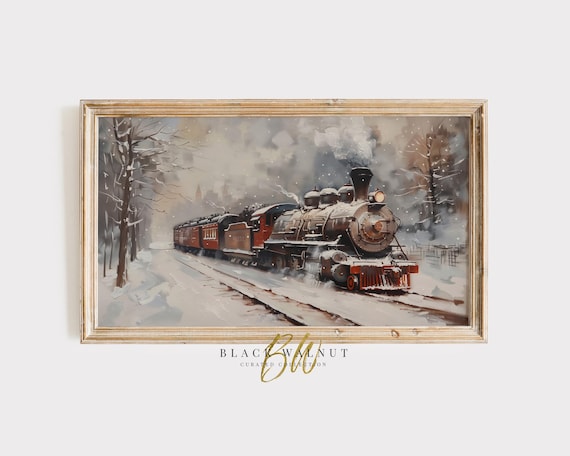 Frame Tv Christmas Train Moody Winter Landscape Painting Snowy Railroad Vintage Christmas Tv Art Tv Screensaver