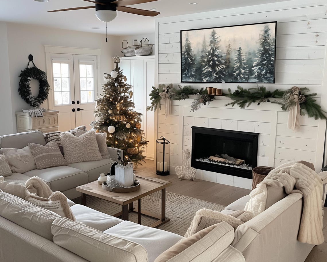 Snow Covered Evergreen Trees Painting Winter Forest Serene Wall Art - Image 2