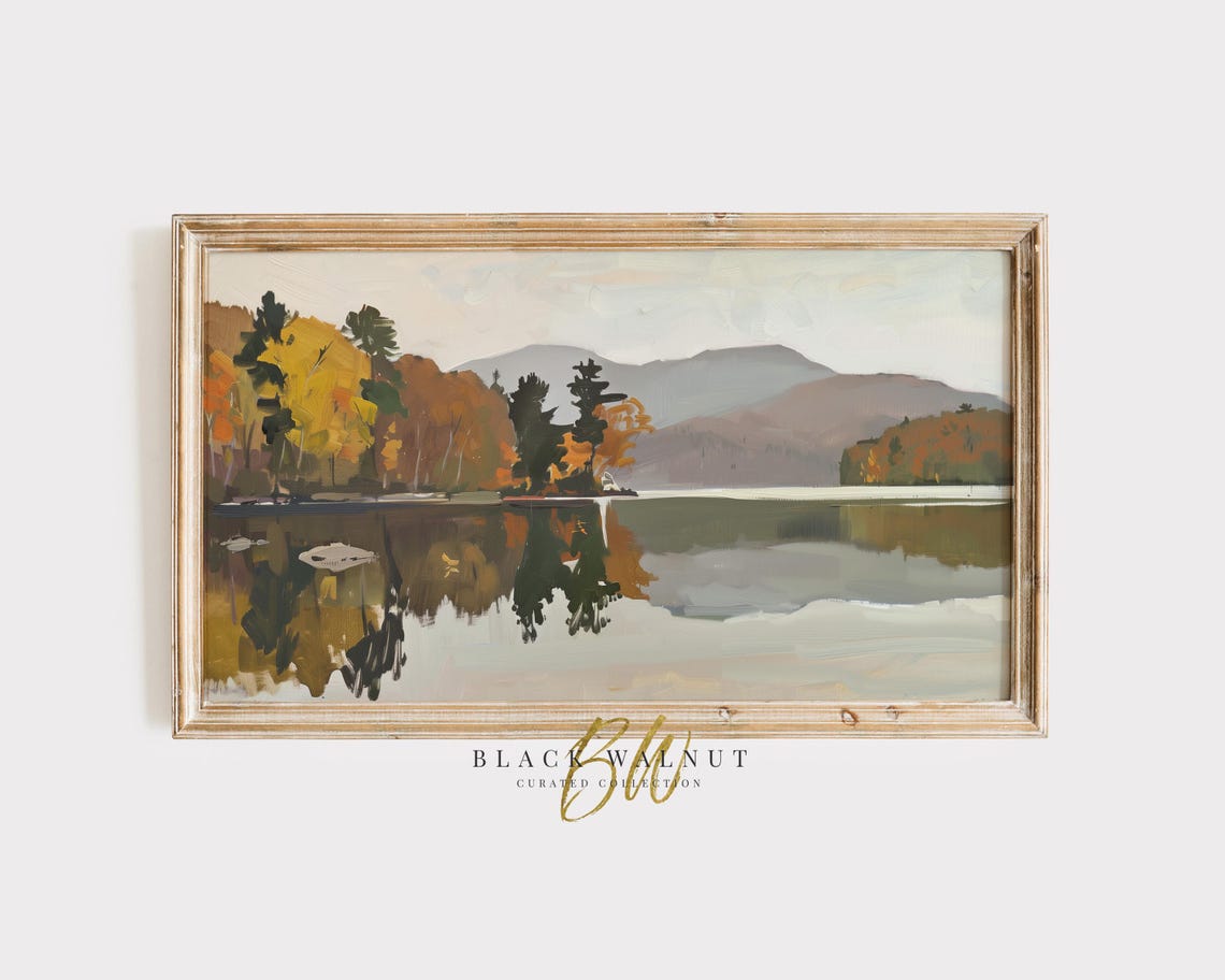 Autumn Lake Fall Colors Mid Century Modern Landscape Mountain Wall Art