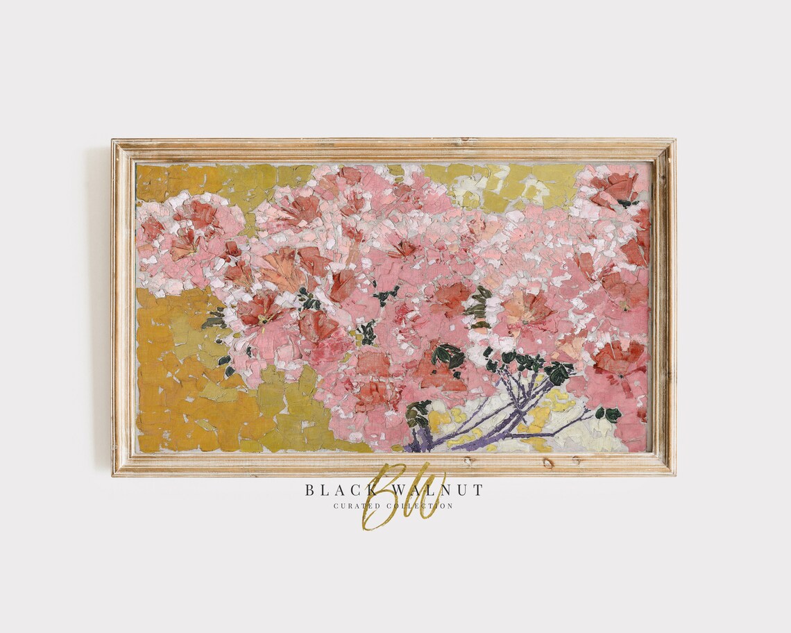 Frame Tv Art Vintage Abstract Pink Flowers Frame Tv Antique Oil Painting Vibrant Floral Art Modern Farmhouse