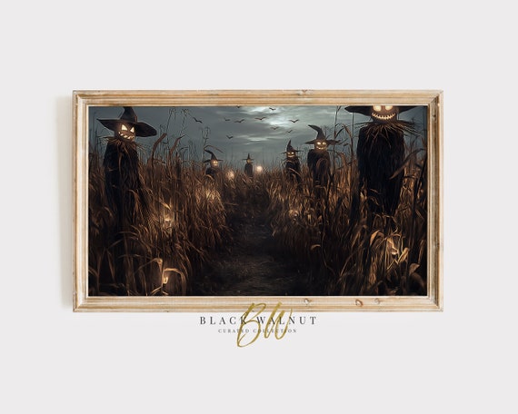 Creepy Scarecrows With Pumpkin Heads Halloween Art Print