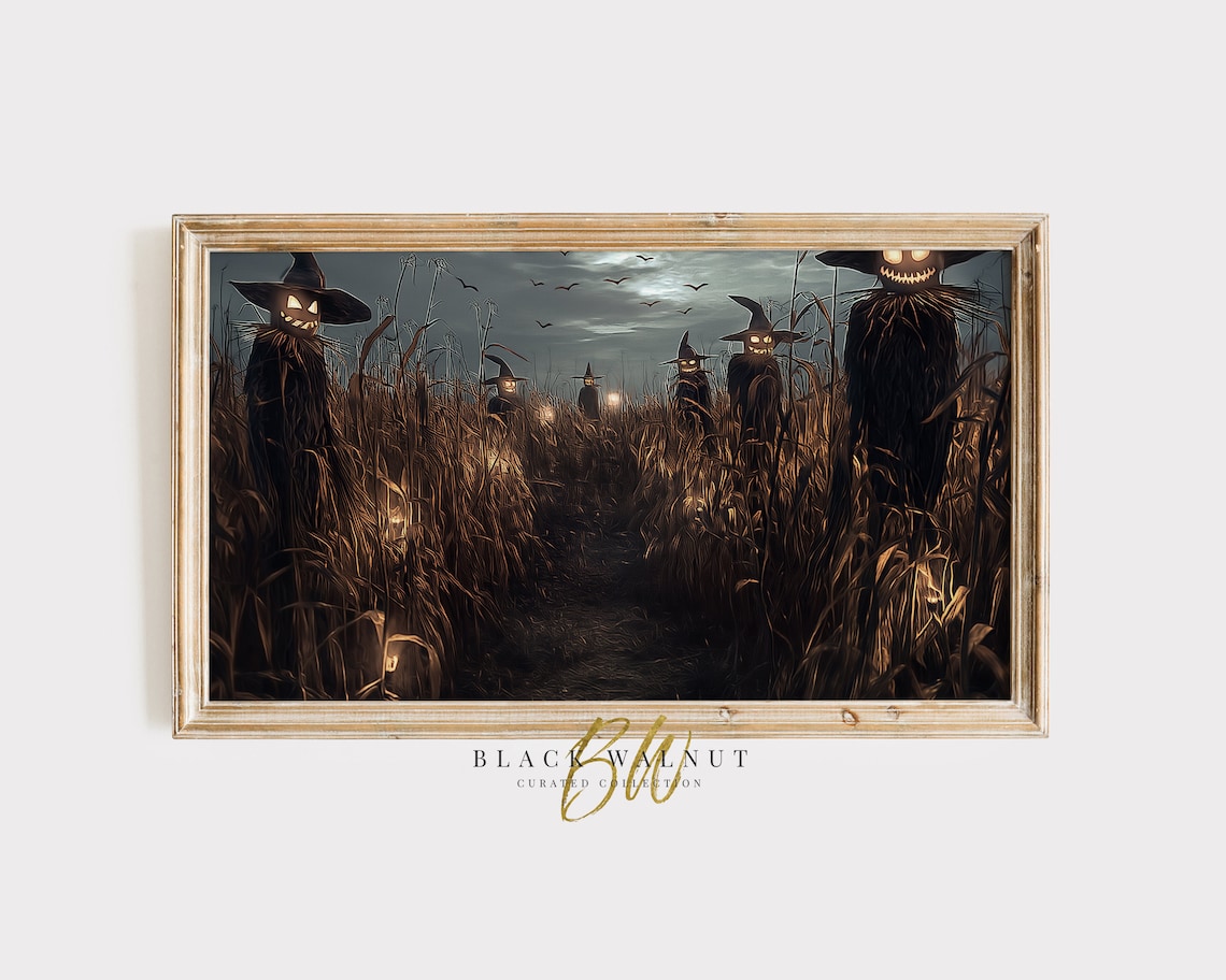 Creepy Scarecrows With Pumpkin Heads Halloween Art Print