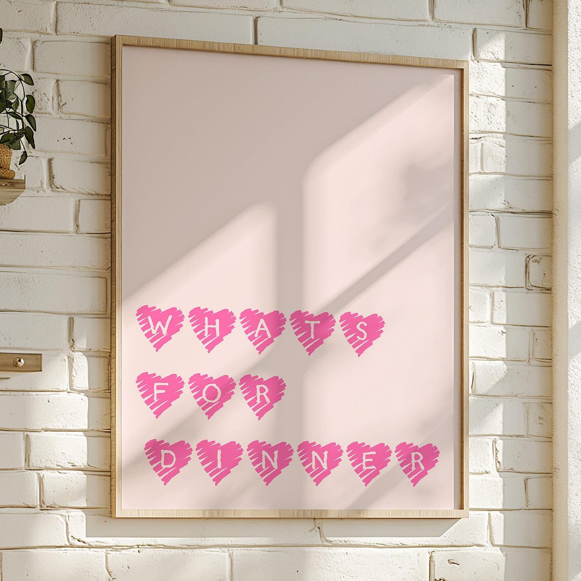 Whats For Dinner Pink Hearts Cute Typography Kitchen Wall Poster - Image 3