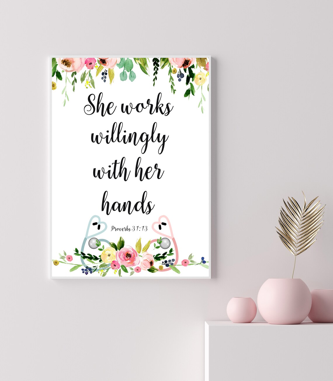 Proverbs 31:13 Nursing Print, Floral Stethoscope - Image 2