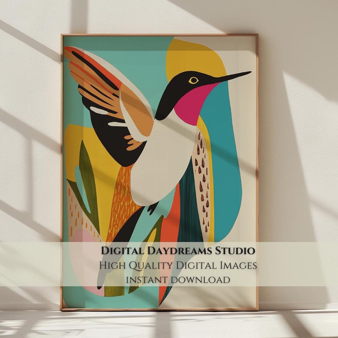 Colorful Abstract Hummingbird Mid Century Modern Boho Bird Art Poster - Image 3