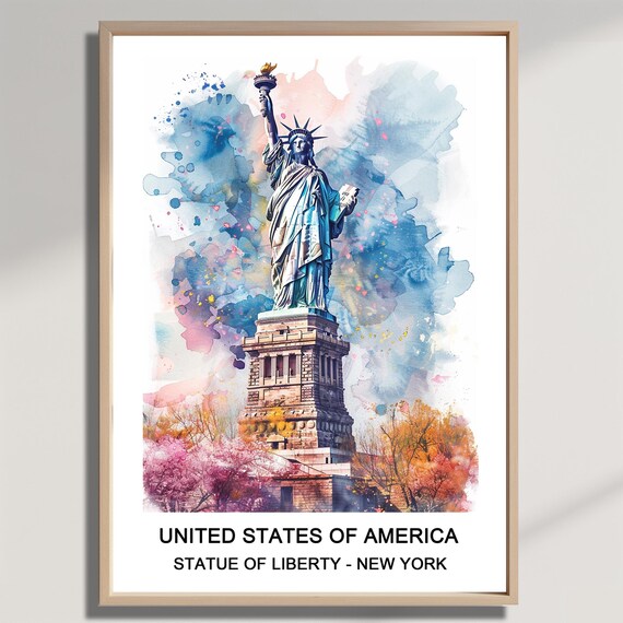 Statue of Liberty Watercolor Poster of New York Harbor Monument