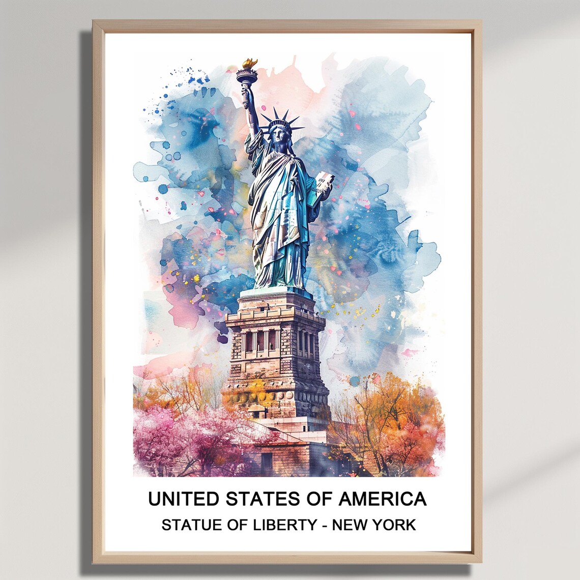 Statue of Liberty Watercolor Poster of New York Harbor Monument
