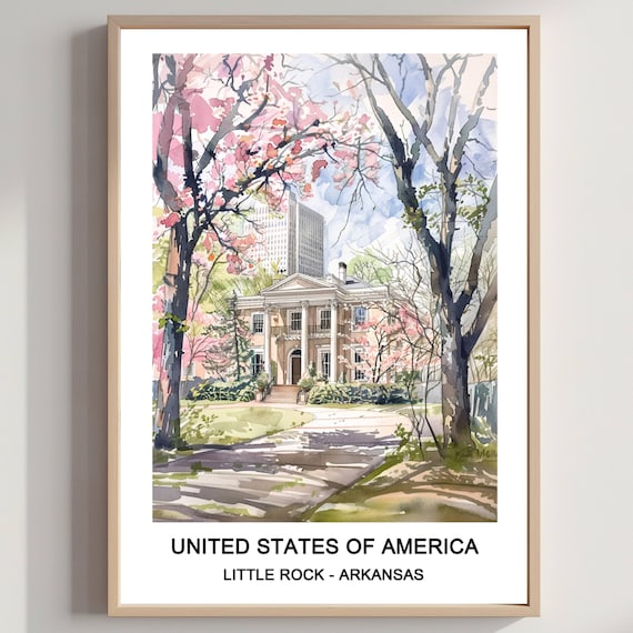 Little Rock Arkansas Watercolor Historic Mansion Blossom Travel Poster