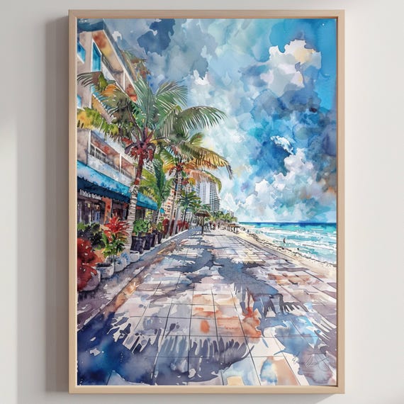 Playa Del Carmen City Mexico Watercolor Print Travel Art Poster