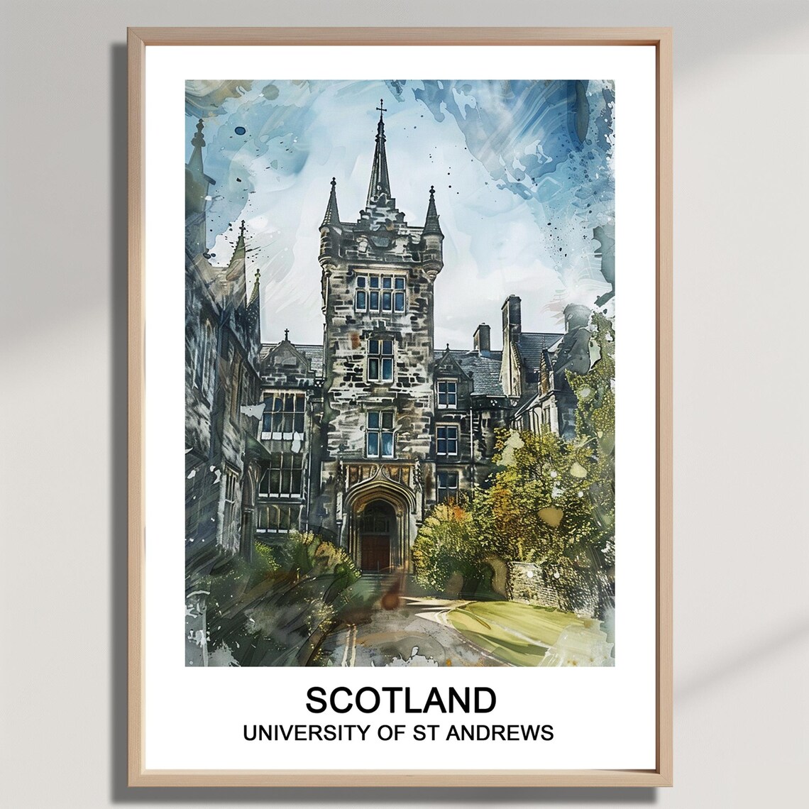 University of St Andrews Scotland Watercolor Historic Travel Poster