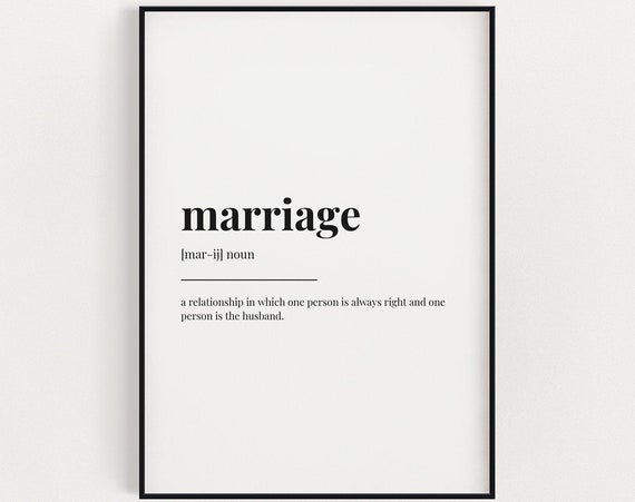 Marriage Definition Quote Art Print, Couple Gift